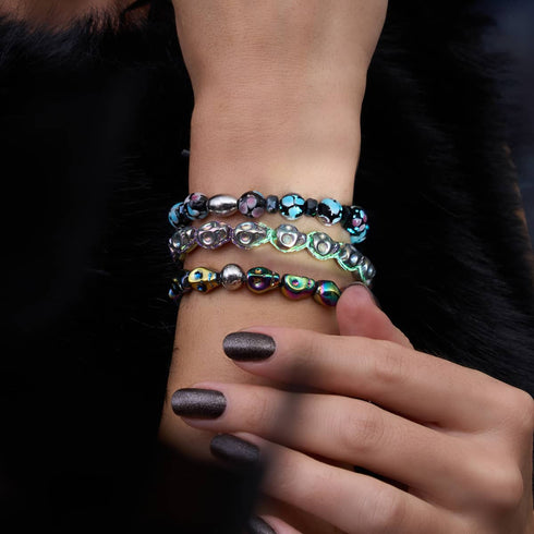 Schwarze Orchidee | 925er Sterlingsilber | Glühwürmchen-Glasblütenarmband